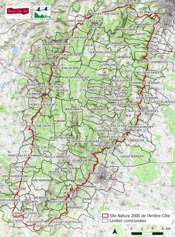 Carte du site Natura 2000 "Arrière Côte de Dijon et de Beaune"